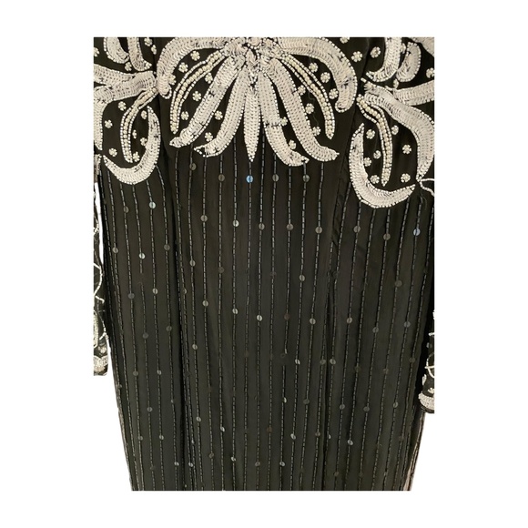 Beaded Silk Laurence Kazar Evening Gown Size Medium STUNNING Dress! Black White - Picture 9 of 9